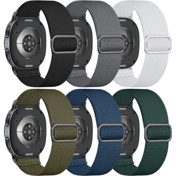 6 Pack 20mm No Gap Elastic Nylon Stretchy Band for Samsung Galaxy Watch 9 8 40mm 44mm, Soft Sport Loop Strap for Galaxy Watch8 Classic 46mm Men Women
