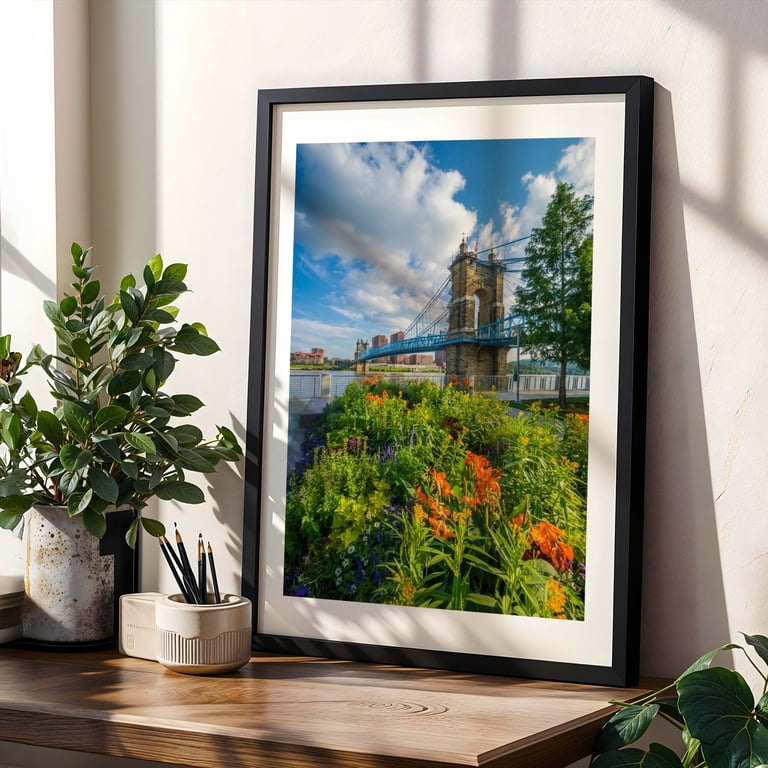 Roebling Suspension Bridge - Cincinnati Ohio Photography Black