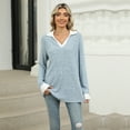 thumbnail image 2 of IWEMEK Winter Shirts for Women V Neck Polo Tops Plus Size Plain Baggy Pullover Comfort Color Lightblue Loose T-Shirts, 2 of 7