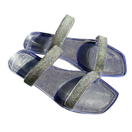 

Kukoosong Womens Sandals Summer Sandals For Women Flat Slip On Sandals Crystal Roman Shoes Open Toe Casual Sandals Slippers Flat Sandals for Women Clear 42