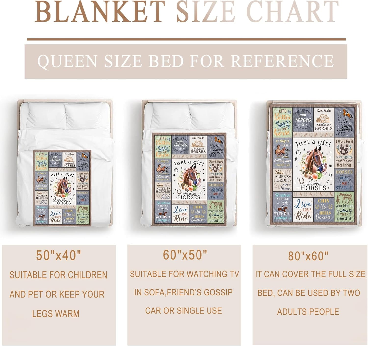 CITYSONG Horse Blanket for Girls and Women Just A Girl Who Loves Horses Throw Lovers Birthday Gifts Decor 50" x 40"