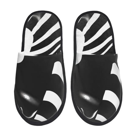 Balery Abstract Monochrome Profile Slient Indoor Furry Fleece Comfort House Shoes Soft Non-Slip Home Shoes Cotton slippers House Slippers-- Large