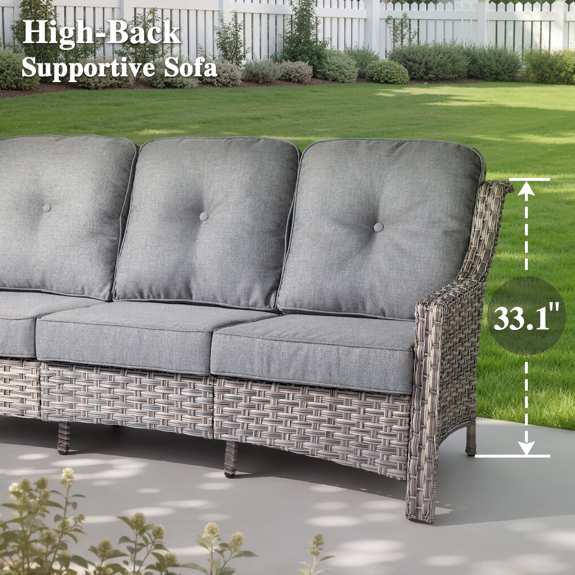 Ovios 4 Pieces Outdoor Furniture Set High Back All-Weather Wicker Patio Conversation Set with Solar Light Coffee Table, Dark Gray