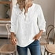 thumbnail image 2 of Tops para mujer,Camisa de gasa bordada, cuello en V y manga 3/4, blusa informal de poliéster, ajuste cómodo, para uso diario, sopatenor, 2 of 8