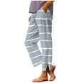 thumbnail image 3 of QATAINLAV Women's Lightweight Linen Pants Dressy Casual Elastic High Waisted Cropped Trouser Loose Side Slits Straight Leg Pant, Gray, S, 3 of 7
