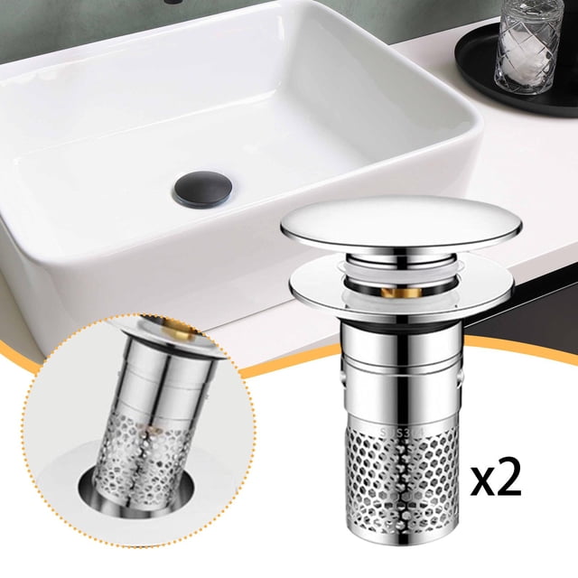 2 tapones para lavabo de baño, prácticos recogedores de pelo de acero inoxidable con cesta de filtro extraíble para baño de RV, hotel.