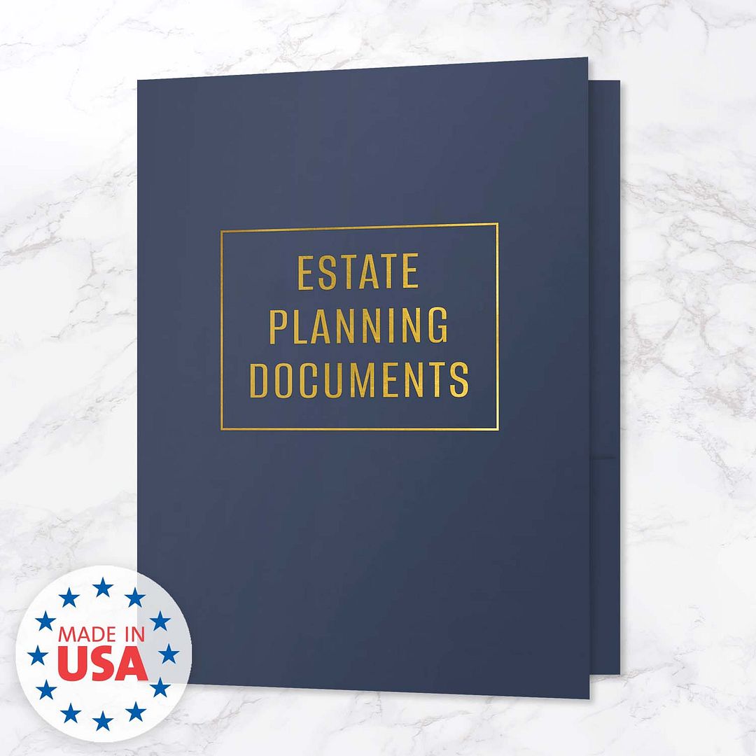 Professional Blue Linen Estate Planning Folders / 25 Sleek Navy Gold Foil Two Pocket Folders / 9" x 12" Financial Planning Presentation Folders / Made In The USA