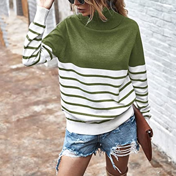 Pntutb suéter a rayas de cuello alto de otoño e invierno para mujer Pntutb Pntutb-2307