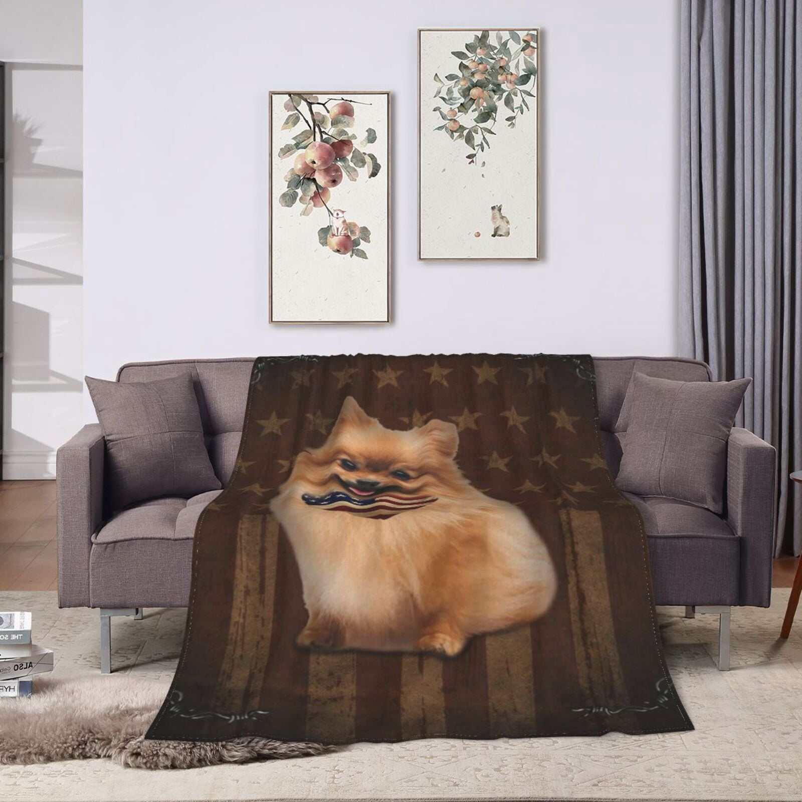 Wijzvio Springer Spaniel Dog With Vintage American Flag Throw Blanket Soft Fuzzy Fleece Blanket For Couch Bed Living Room Decoration 60"X50"