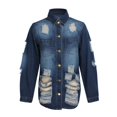 thumbnail image 6 of Women Denim Jacket Casual Long Sleeve Distressed Ripped Button Down Jacket Wool Trucker Jacket Denim Fringe Vest Embroide Denim Shirt Women Pleated Back Denim Jacket Petite Jean Jackets for Women, 6 of 6
