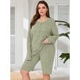 thumbnail image 3 of SHOWMALL Plus Outfit Sets for Women 2 Piece Matching Loungewear Green 2X Ribbed Knit Sets T-shirt Biker Shorts Sweatsuits Plus Size Pajamas, Lightweight for Spring / Summer / Fall / Winter, 3 of 8