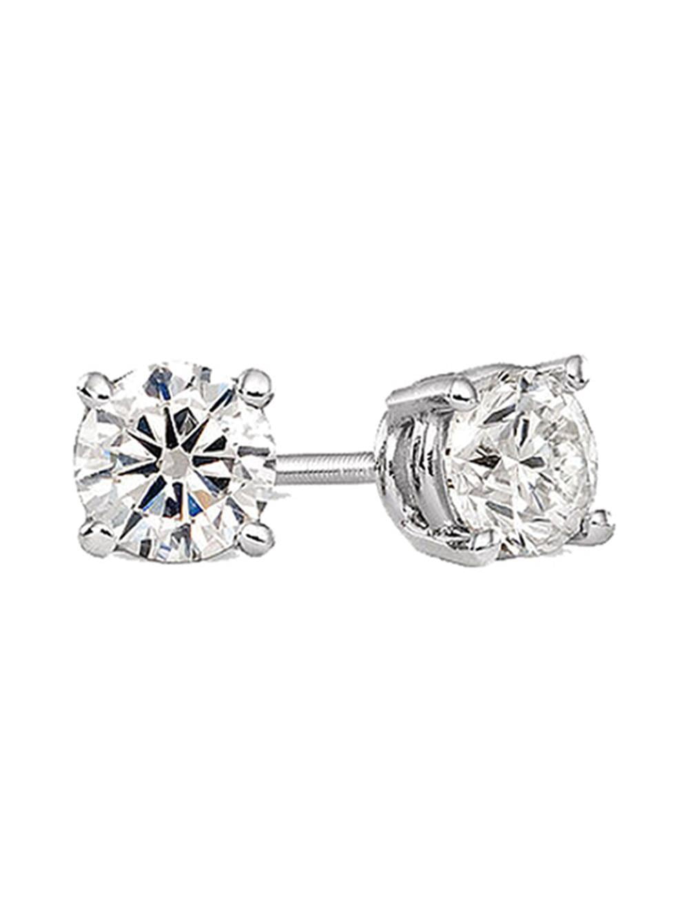 14k White Gold 4mm Round CZ Solitaire Basket Setting Stud Earrings