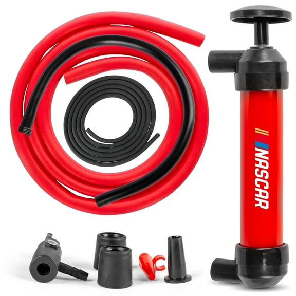 NASCAR Transfer Pump | Multi-Use Hand Siphon for Gasoline, Oil & Liquids | Leak-Free Pump w/ Hose, Portable Fluid & Air Pump Kit | Drains 12L/Minute