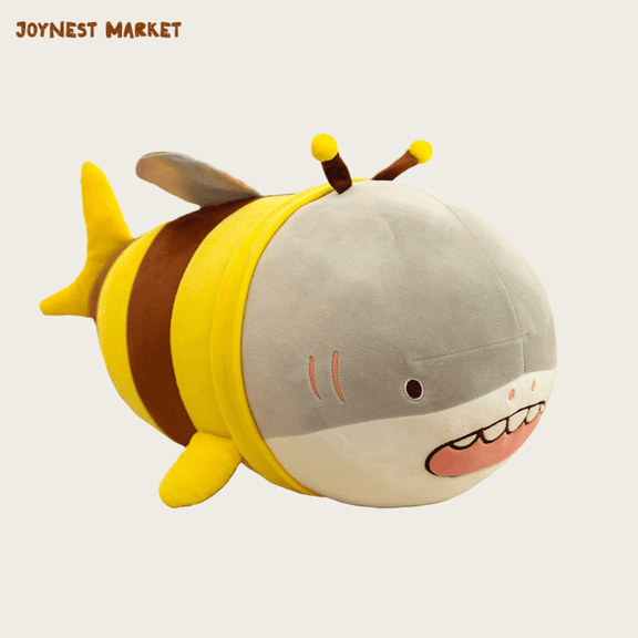 Bee Shark Plush Toy Pillow, Super Soft Short-Pile Plush Stuffed Animal with Full PP Cotton Filling, Cute Bee Style Shark Plush Cushion for Couch Sofa Bed, Decorative Cozy Hug Pillow Gift