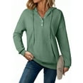 thumbnail image 3 of Blibea Button Down Sweatshirts for Women Drawstring Kangaroo Pocket Casual Sweatshirt Green XL, 3 of 8