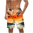 thumbnail image 2 of Sentmoon Basketball Shorts Quick Dry Loose Board Shorts Hawaiian Print Drawstring Elastic High Waist Summer Workout Shorts with Pockets Trendy Papa for City Sightseeing Orange XXXXL, 2 of 5