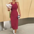 thumbnail image 6 of LEKWK Bodycon Dresses for Women Sleeveless Halter Neck Midi Dress Ribbed Knit Summer Dresses Slim Fit Tank Dress Party Club Night out Cocktail Wear, 6 of 6