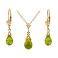 thumbnail image 1 of Galaxy Gold 14k Solid Gold Jewelry Set: Natural Briolette 7 Carat Total Peridot Pendant Necklace and Dangle Earrings (yellow-gold, 18.00), 1 of 1