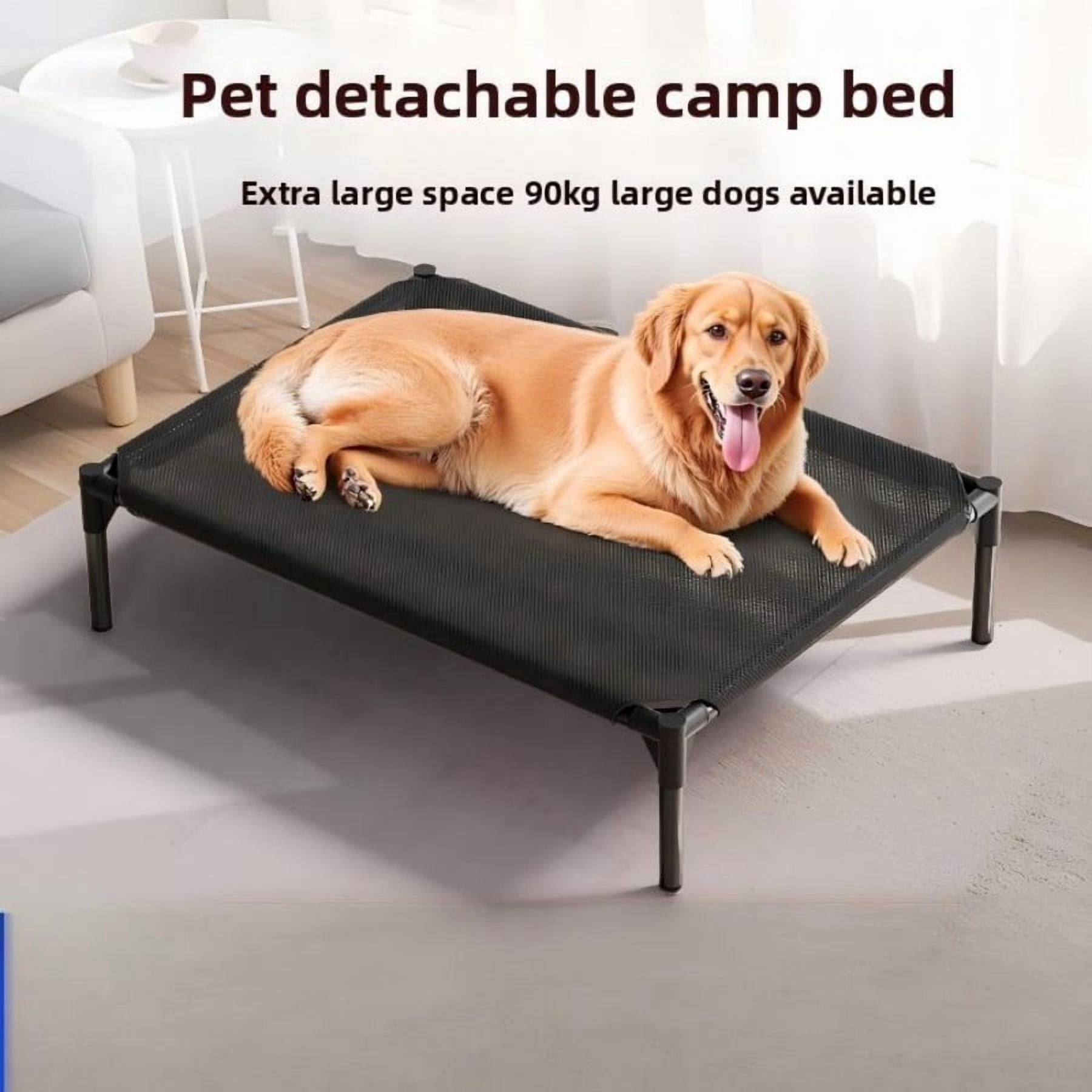 Elevated Dog Bed for Large Dogs, Raised Dog Cot Fits Up to 120 LBs, Heavy Duty Pet Cots with Durable Supportive Teslin Recyclable Washable Mesh, Indoor & Outdoor Pet Bed, Black