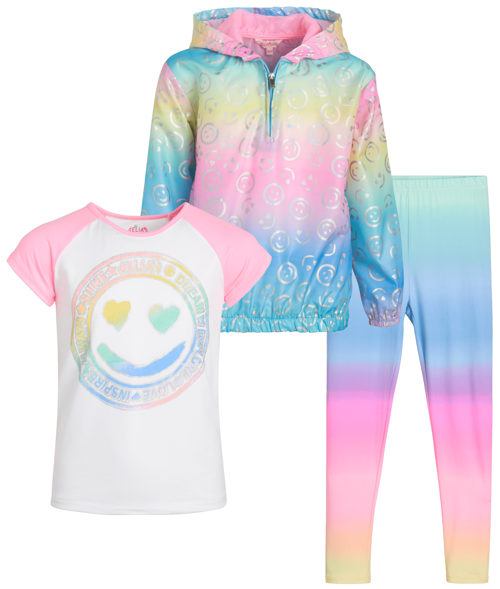 dELiA*s Girls' Leggings Set 3 Piece Windbreaker Jacket, TShirt, and