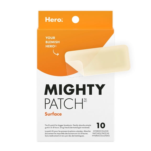 Hero Cosmetics Mighty Patch Surface – Grands Patchs Hydrocolloïdes pour les Boutons sur le Corps, le Dos et le Visage, Adaptés aux Peaux Sensibles