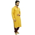 thumbnail image 3 of Atasi Men's Yellow Cotton Satin Kurta Pyjama Long Ethnic Indian Shirt-Small, 3 of 7