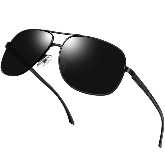 KANASTAL Polarized Pilot Sunglasses for Men Women Classic UV400 Rectangle Metal Sun Glasses for Driving Fishing Black Lens