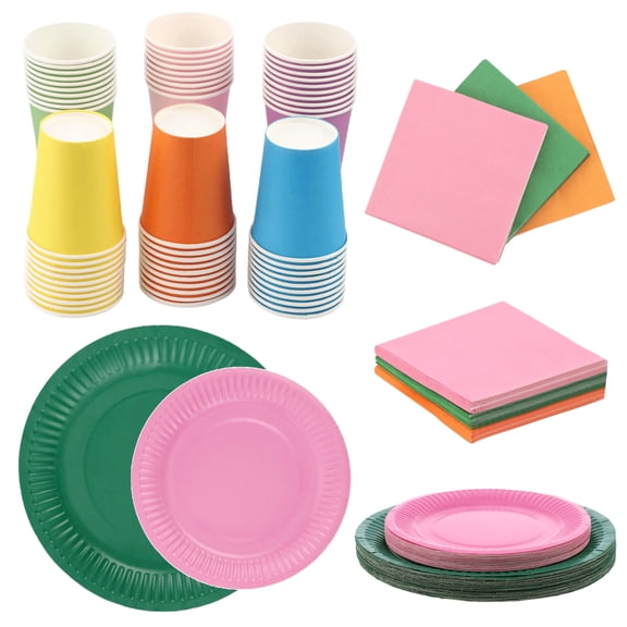 220PCS Rainbow Party Tableware, Colorful Neon Party Supplies, Disposable Dinnerware Kit, Includes Plates, Cups, and Napkins, Ideal for Birthday, Wedding, Festival