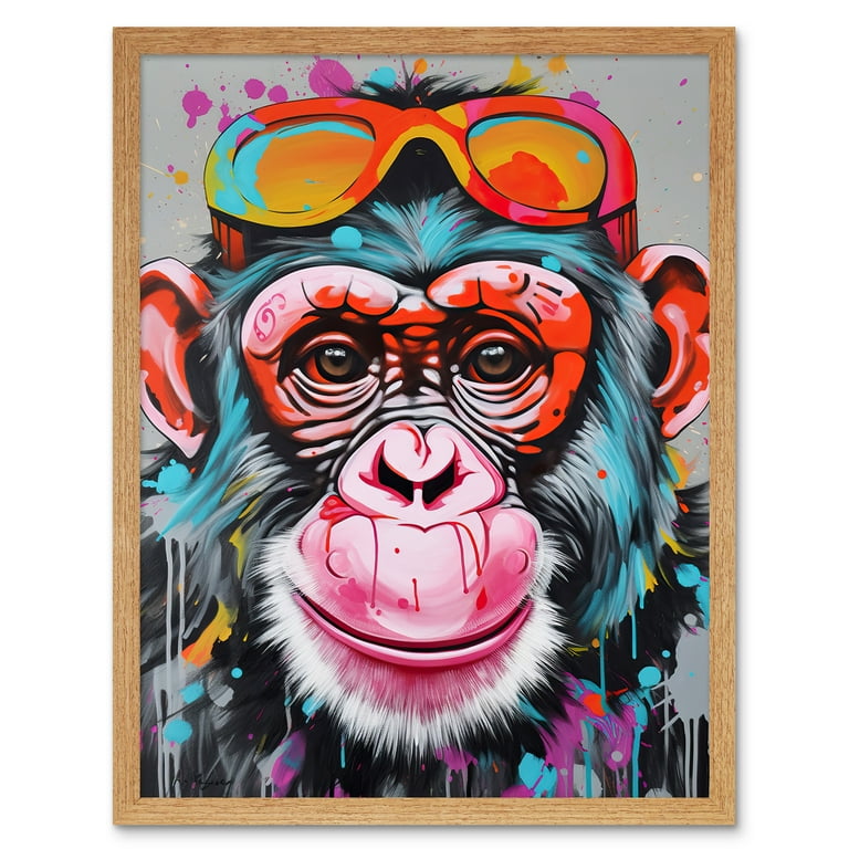 Chimpanzee Monkey With Sunglasses Graffiti Pop Art Art Print
