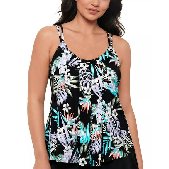 Swim Solutions Womens Bring Me Flowers Tanki Black MultI 14