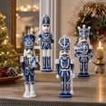 thumbnail image 4 of MInHoues Porcelain Nutcracker Figurines Set of 4, Christmas Wooden Nutcracker Soldier Ornaments with Chinoiserie Blue Pattern, Festive Decor for Tabletop Mantel Shelf, Xmas Decoration Gift, 4 of 6