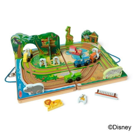 Melissa & Doug Disney Take-Along Safari Adventure Wooden Play Set with Built-In Tracks – 20 Pieces | Mickey Mouse, Minnie, Wooden Toy for Boys and for Girls 3+ - FSC Certified
