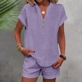 thumbnail image 2 of Summer 2 Piece Sets for Women 2026 Trendy Button Decor Tops, Drawstring Shorts Ladies 2 Piece Sets Purple L, 2 of 5