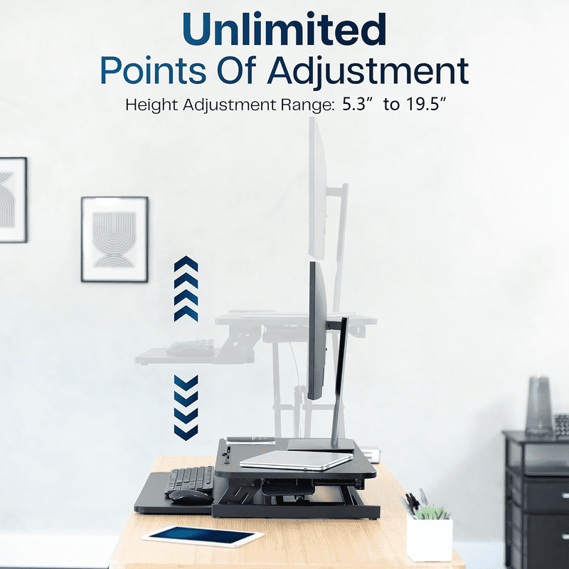 32" Standing Desk Converter with Removeable Keyboard Tray, Height Adjustable Stand Up Desk Riser, Sit to Stand Desk Risers for Dual Monitor and Laptop, 44LBS Weight Capacity, Black