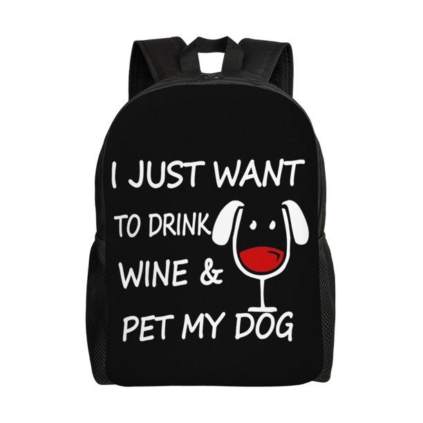 Solo quiero beber vino y acariciar a mi perro, mochila negra para mujer, hombre, mochila para portátil, mochila para trabajo, negocios, viajes, mochila informal, mochila escolar para estudiantes