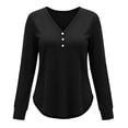 thumbnail image 4 of hoksml Women's V Neck Henley Long Sleeve T Shirt, 3 Button Front Curved Hem Casual Blouse, Loose Fit Basic Top Solid Colors, 4 of 6