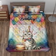 thumbnail image 2 of Happy Birthday to American Shorthair Kitten Party Balloons Cake Quilt Bedding Set Cat Lover Kitten Owner Gifts 1 Blanket Bed Cover 2 Pillowcases - 00027, 2 of 5
