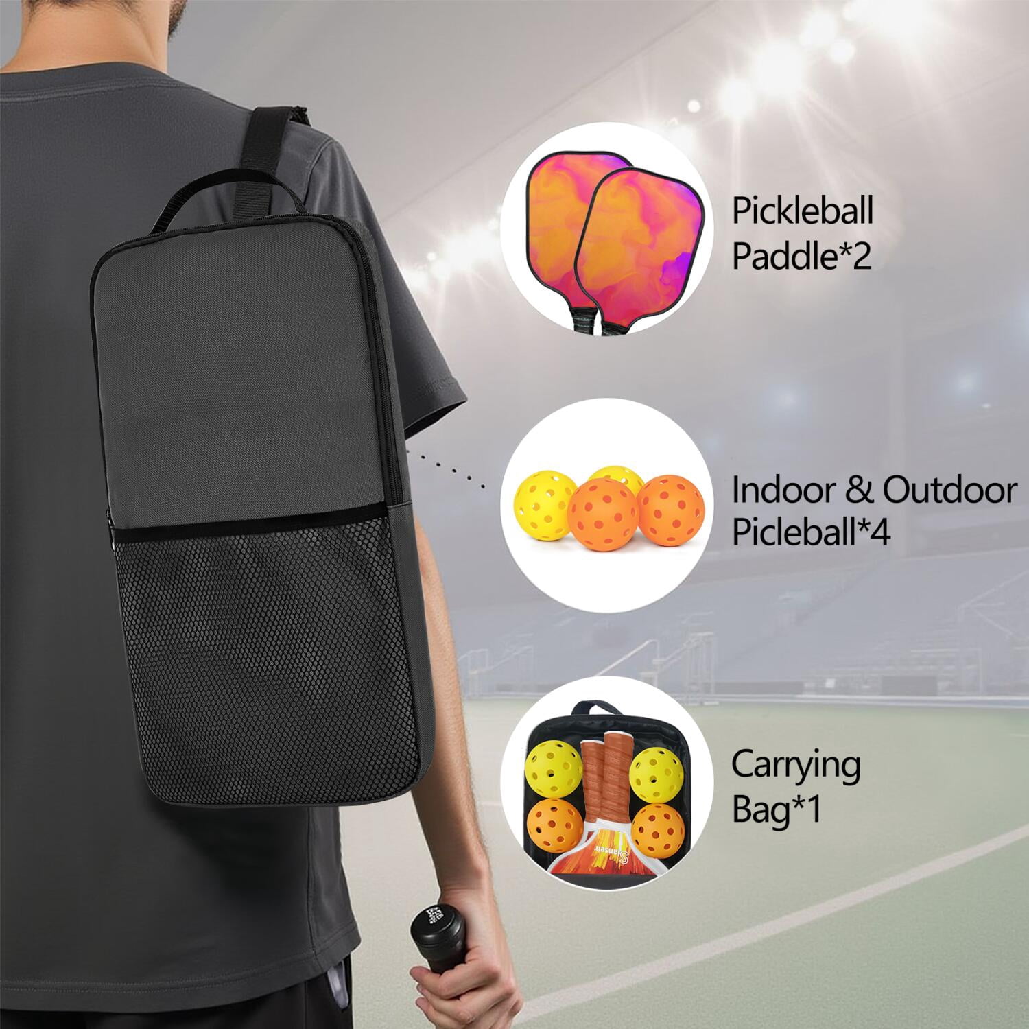 Pickleball Paddles Set Of 2, Fiberglass Surface, Fluid Smoke Aurora Art Style, 4 Balls & Bag