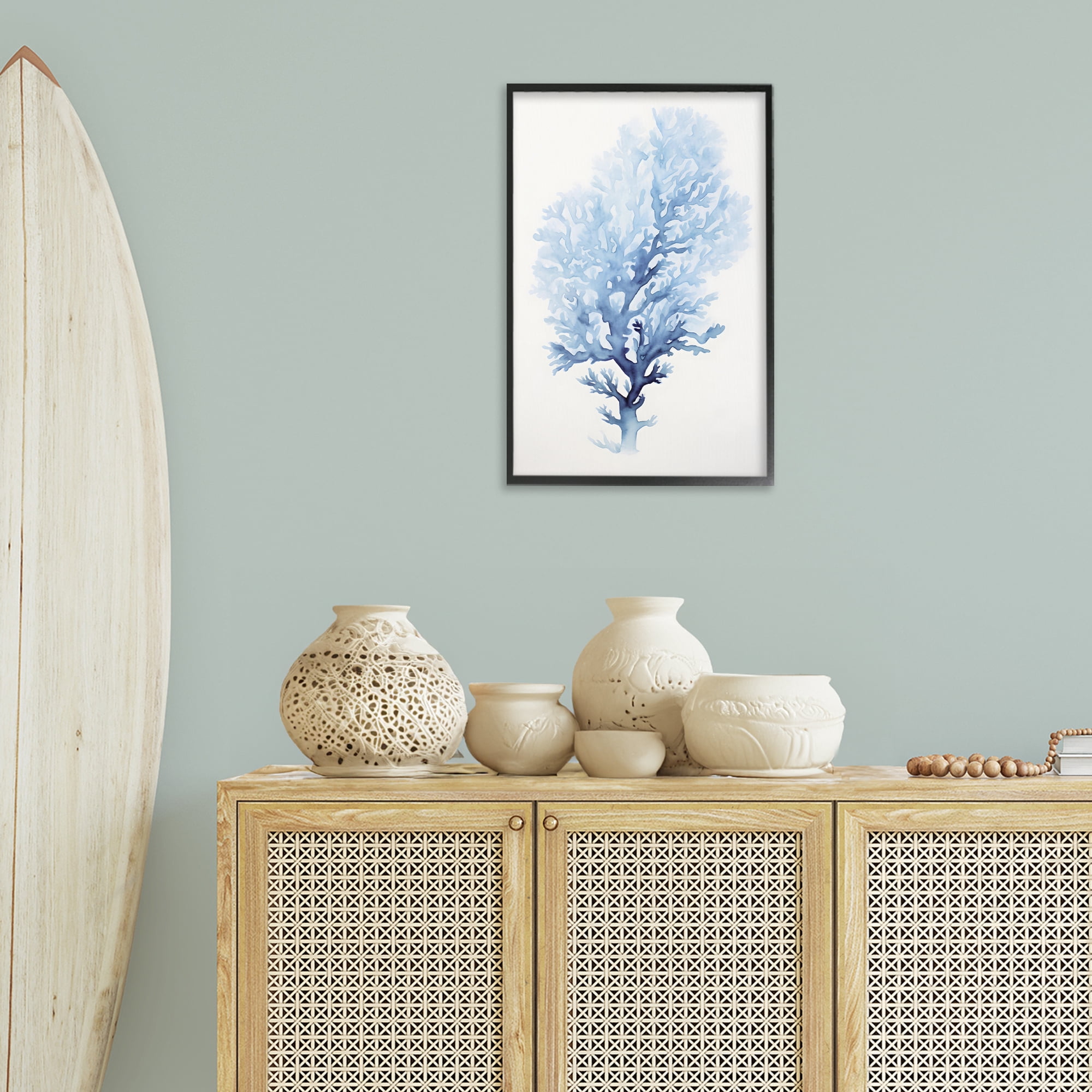 Stupell Industries Blue Coral Impression Animals & Insects Painting Black Framed Art Print Wall Art, 16 x 24
