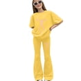 thumbnail image 2 of GiLiling Girls 2 Piece Outfits Cute Bow Print T-Shirt and Flare Pants Spring Summer Teen Girls Fashion Clothing Set (Yellow, 11-12 Years), 2 of 4