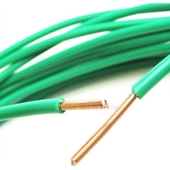 Pure Solid Bare Copper Grounding Wire, 6 AWG Core (#6 Gauge), THHN PVC Jacket, Satellite Antenna Electrical Surge Ground Protection Earth Wire (100 feet, Green)