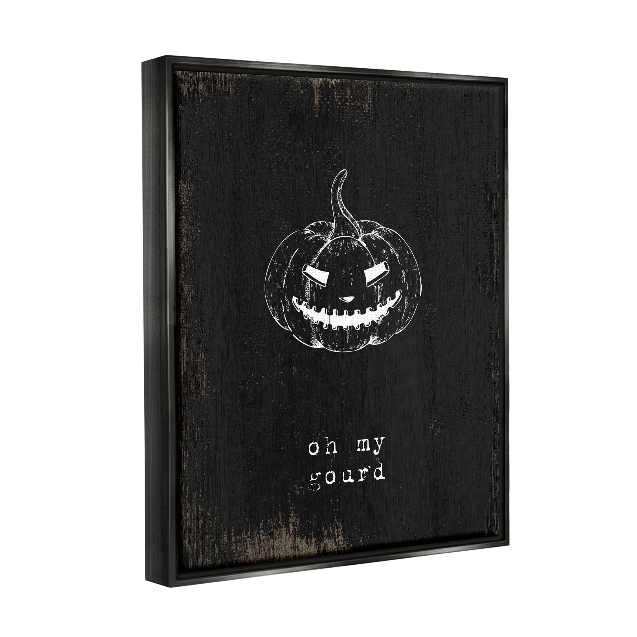 Stupell Industries Oh My Gourd Jack-o-Lantern Graphic Art Jet Black Floating Framed Canvas Print Wall Art, Design by Lil' Rue