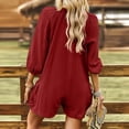 thumbnail image 4 of Summer Jumpsuits for Women Casual Cotton V Neck Short Sleeve Button-Down Loose Fit Rompers with Pockets Wine S, 4 of 9