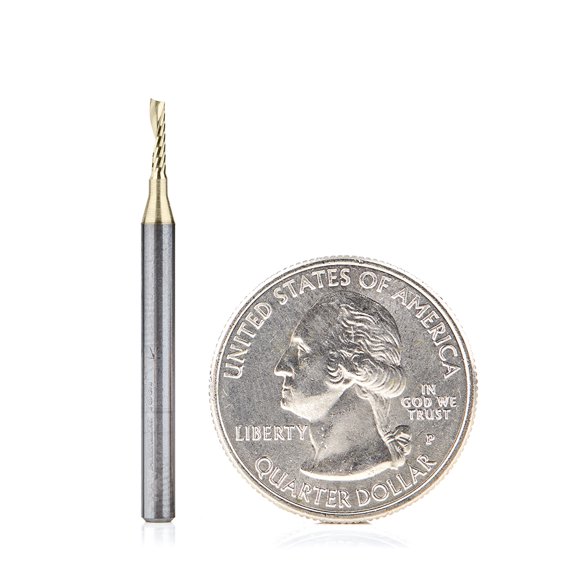 Amana Tool 51470-Z SC Spiral O Single Flute Aluminum Cutting 1/16 D x 1/4 CH x 1/8 SHK x 1-1/2 Inch Long Up-Cut ZrN Coated Router Bit with Mirror Finish