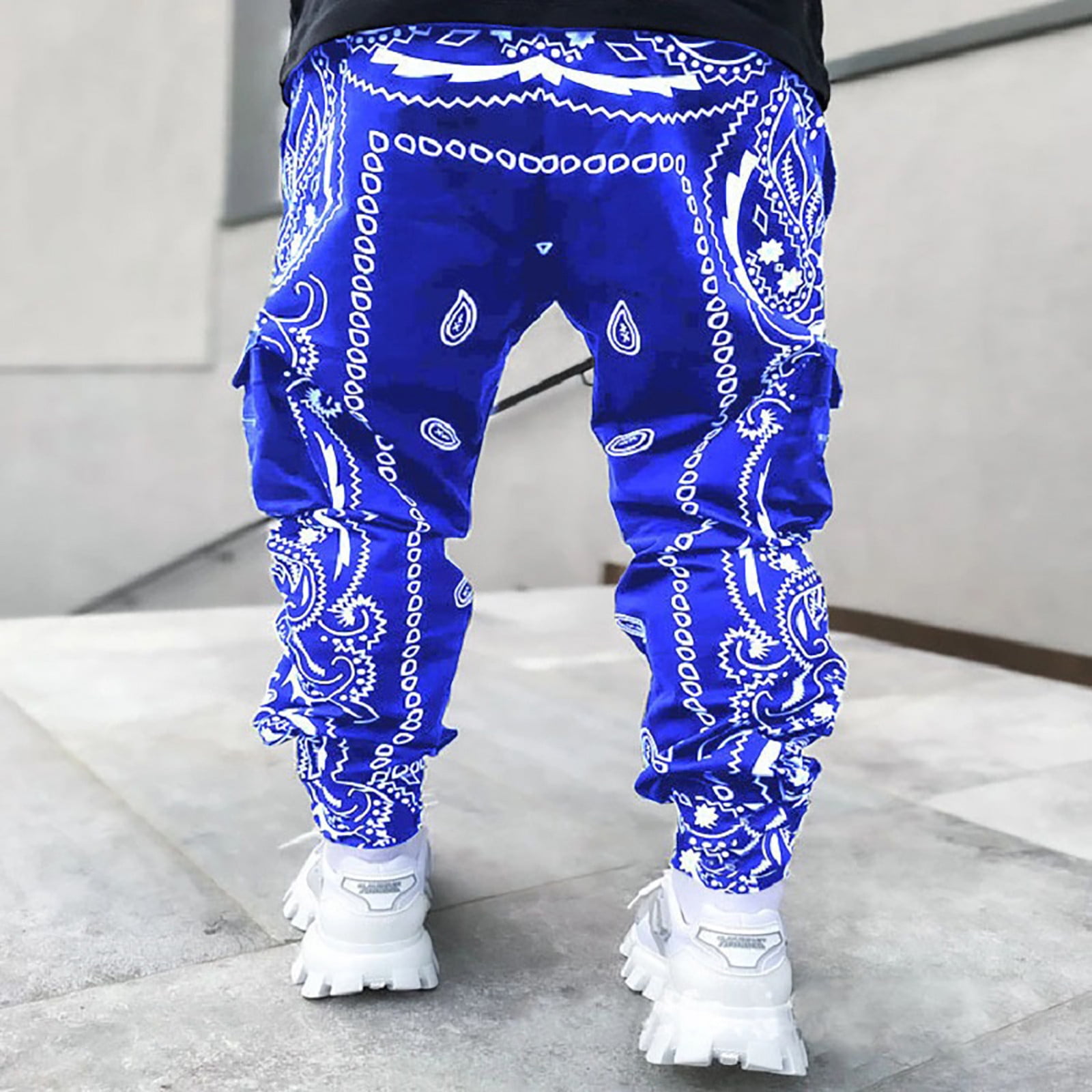 Men Sports Cargo Pants Sweatpants Zip Pocket Bandana Pattern Running  Trousers | eBay