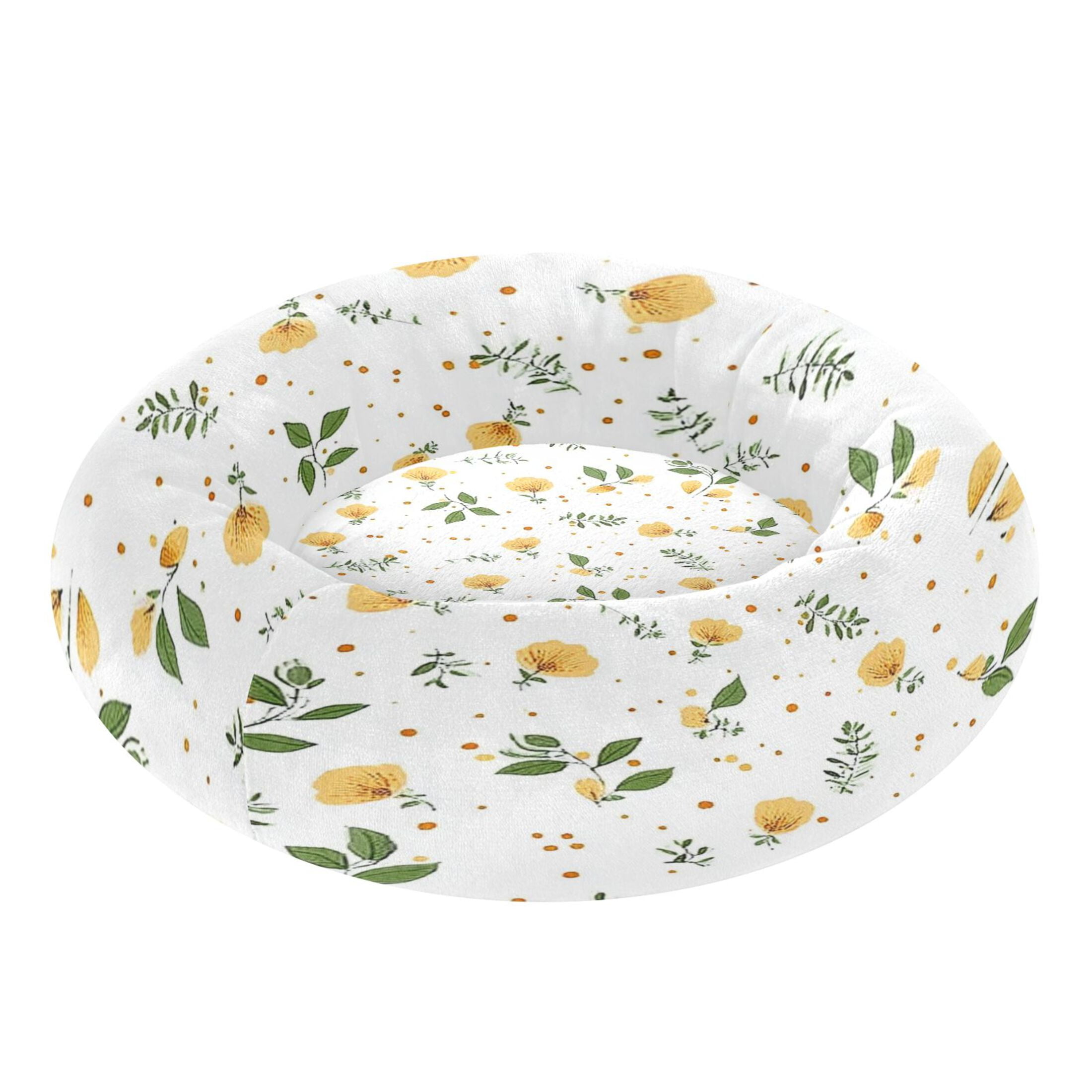 Iauyy Pet Couch Donut Cat Bed for Indoor Cats/Small Dogs Washable & Machine with Non-slip Bottom Calming Cat Furniture, Greenish Small Spots and Orange (M)