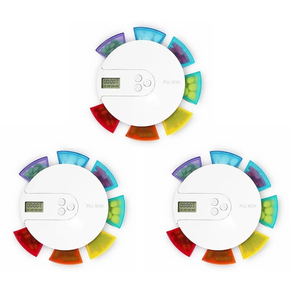 3X 7-Day Automatic Pill Dispenser Weekly Smart Timing Pill Reminder for with Alarm,Portable Electronic Medication,3 x pill dispenser,White