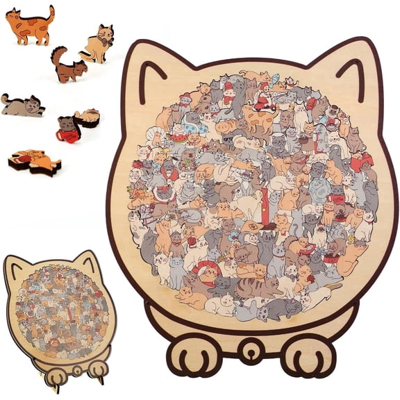 135-Piece Cat Shaped Wooden Jigsaw Puzzle, Colored Animal Shape Wood Puzzle, Unique Cat Puzzle for Adults, Wooden Puzzle Home Decor, Gift for Cat Lovers (#A)