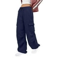 thumbnail image 1 of Gibobby Pantalones tipo cargo para mujer petite casual Pantalones de carga holgados para mujer, pantalones de chándal de Hip Hop, pantalones de chándal con cordón(Azul,G), 1 of 4