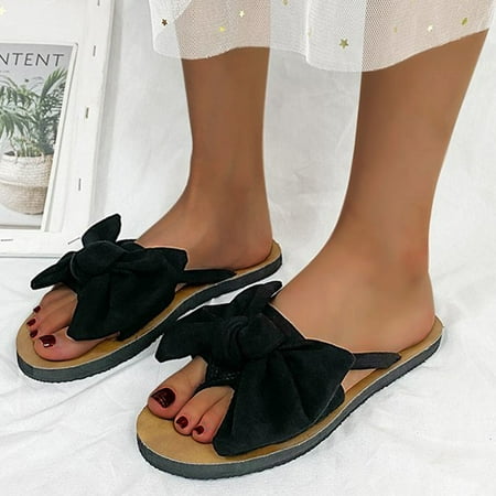 

Women s Casual Fashion Suede Bowknot Flip Toe Slippers Flat Beach Shoes